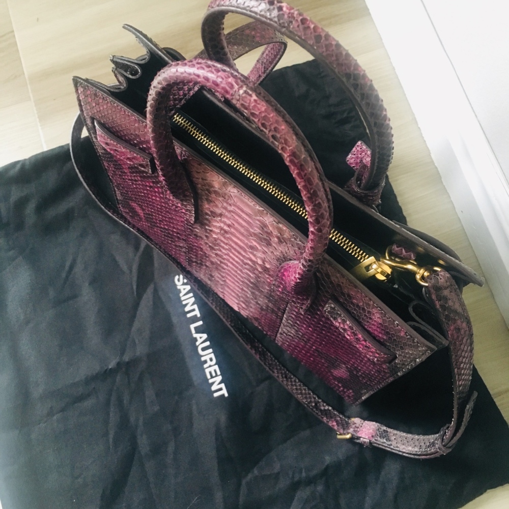 New Authentic SAINT LAURENT Baby Sac de Jour' Genuine Tote  Python Purple - Picture 7 of 9